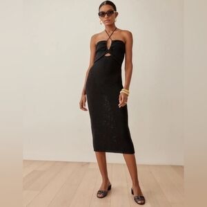 Reformation Venete Open Knit Midi Dress Organic Cotton Black M
